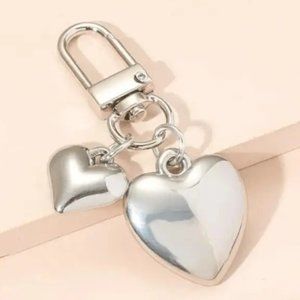 ⭐️NWT Silver Double Heart Keychain Bag Charm